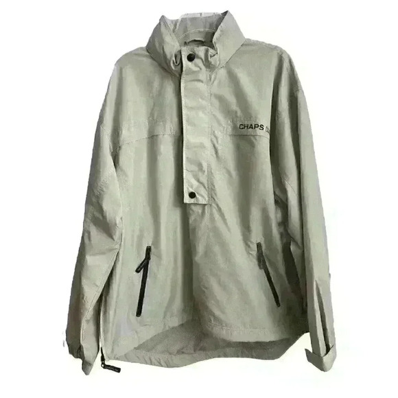 Chaps Ralph Lauren Men’s Sz Large Tan Pullover Windbreaker Jacket Tuck Away Hood - Picture 1 of 16